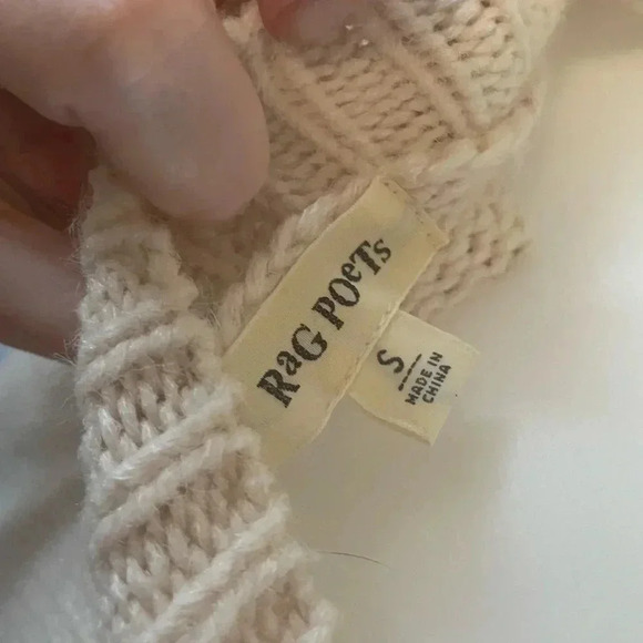 RAG POETS Women’s White Blue Open Knit Sweater Size Small EUC! Color block Swift - Picture 4 of 4